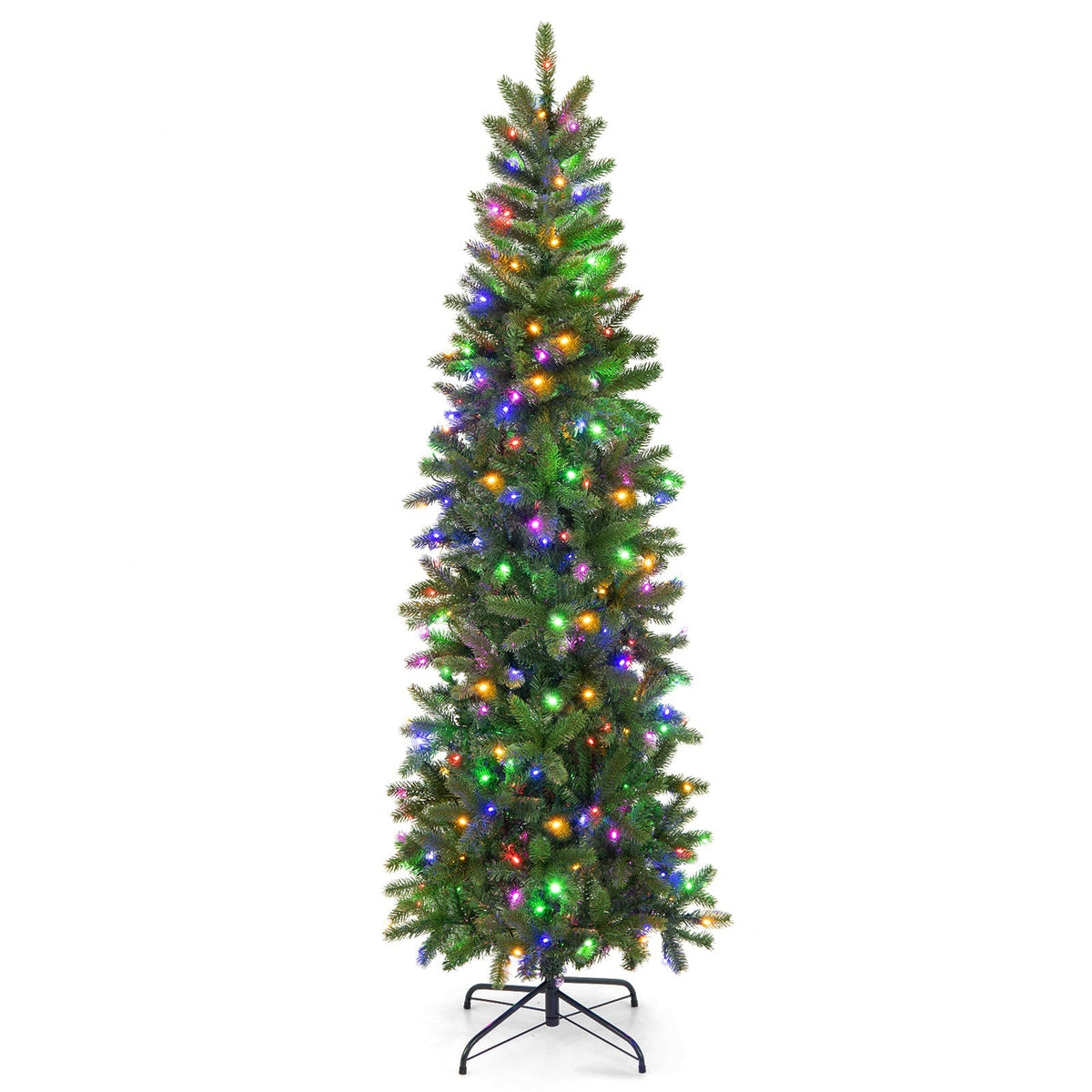 6 Feet Pre-Lit Artificial Christmas Pencil Tree with 648 PVC PE Branch Tips 6