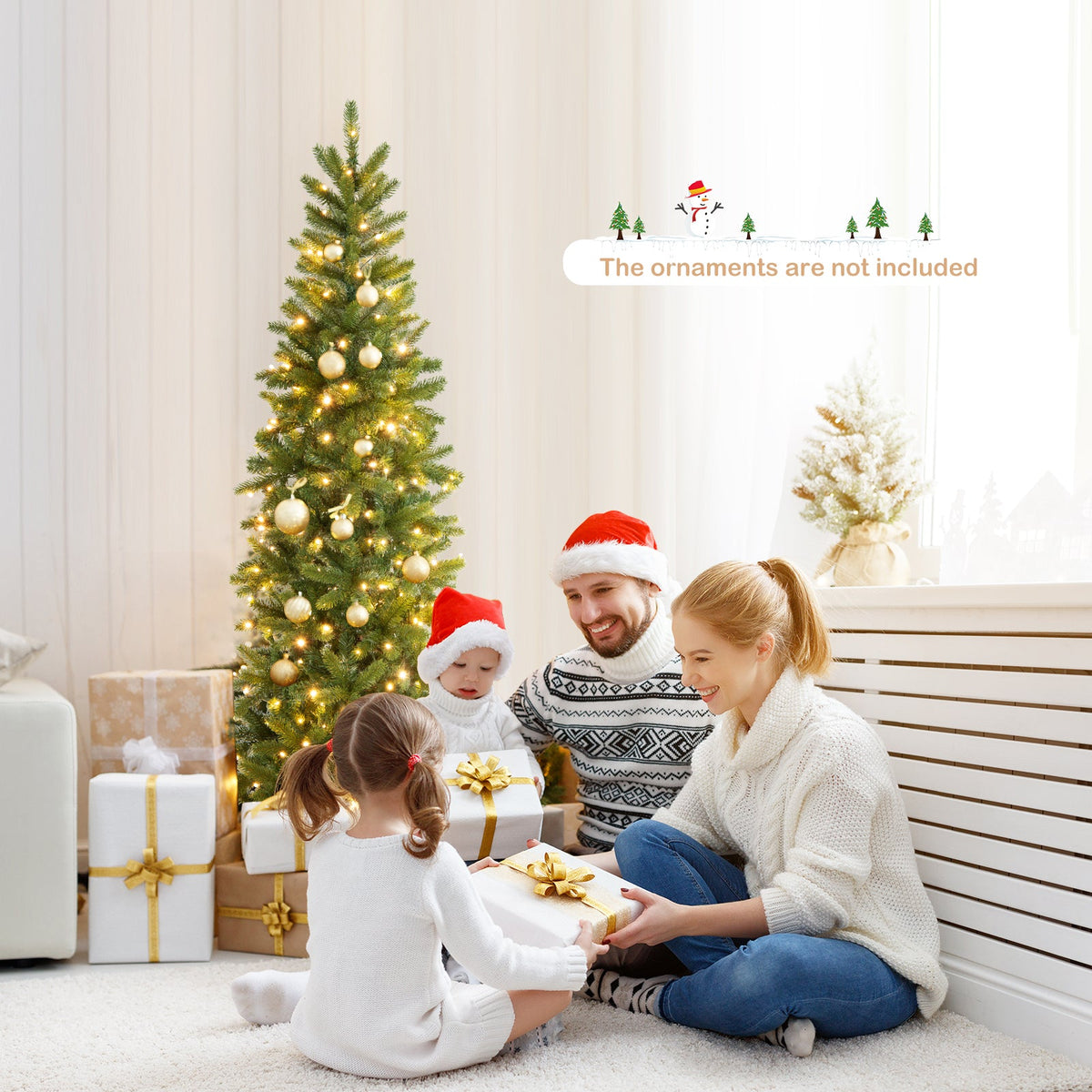 6 Feet Pre-Lit Artificial Christmas Pencil Tree with 648 PVC PE Branch Tips 2