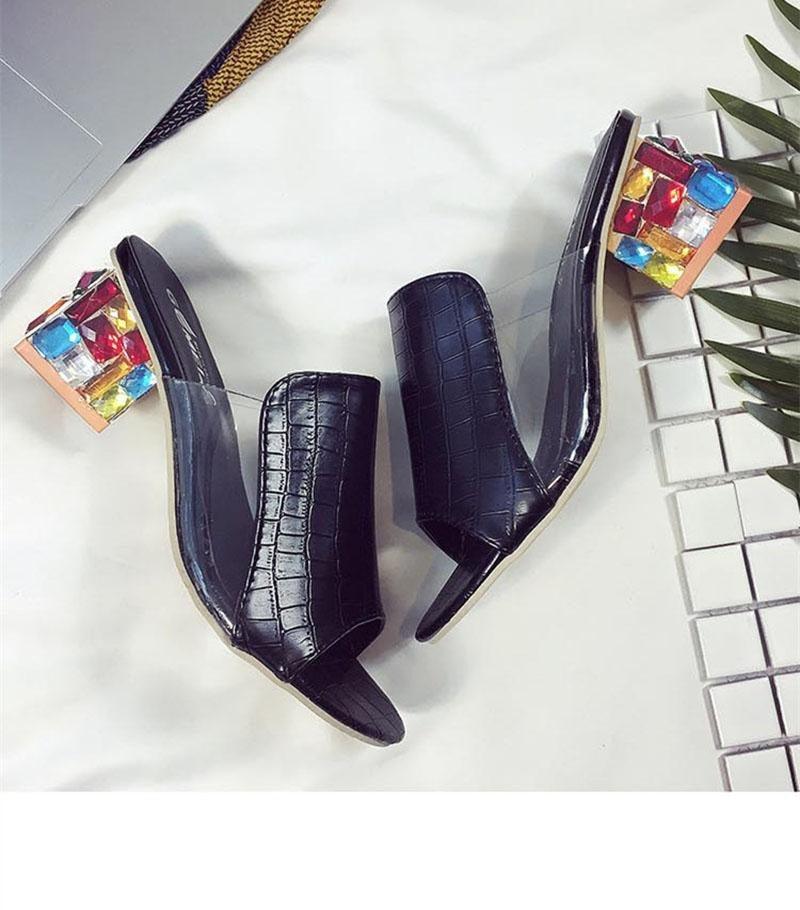 Crystal Sandals Open Toe Square Heels Spring Summer Shoes Sandals Women Footwear Low Block Heels Mules Open Toe Ankle Strap Sandals Square Toe Mixed Colors Beautiful Sandals 11