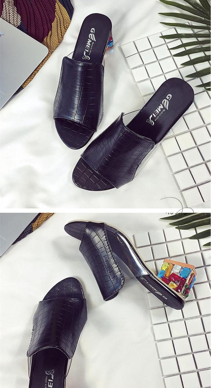 Crystal Sandals Open Toe Square Heels Spring Summer Shoes Sandals Women Footwear Low Block Heels Mules Open Toe Ankle Strap Sandals Square Toe Mixed Colors Beautiful Sandals 6