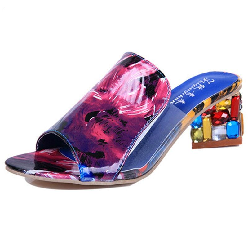 Crystal Sandals Open Toe Square Heels Spring Summer Shoes Sandals Women Footwear Low Block Heels Mules Open Toe Ankle Strap Sandals Square Toe Mixed Colors Beautiful Sandals 10