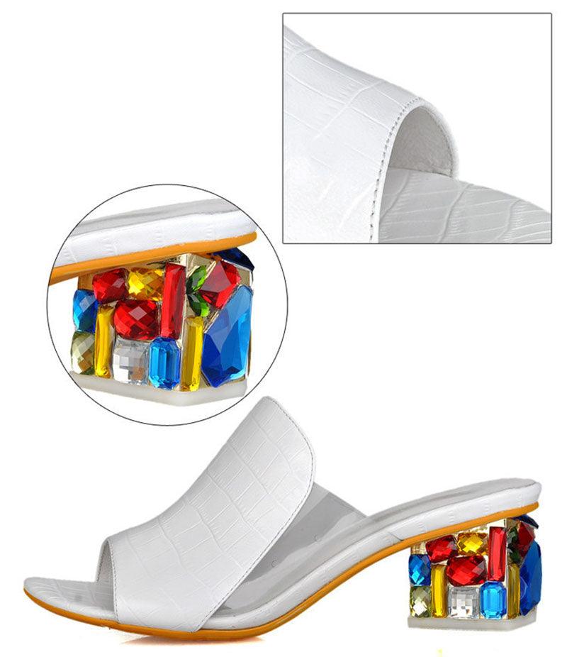 Crystal Sandals Open Toe Square Heels Spring Summer Shoes Sandals Women Footwear Low Block Heels Mules Open Toe Ankle Strap Sandals Square Toe Mixed Colors Beautiful Sandals 12