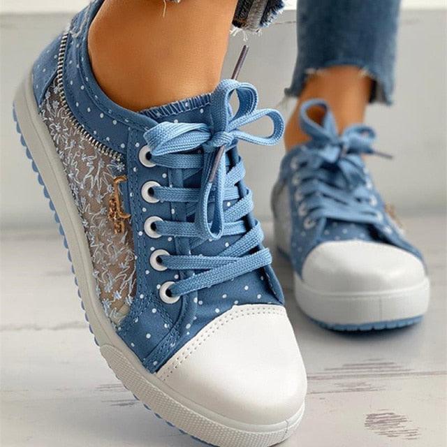 Cute Blue Women Fashion Shoes  Summer Casual Design Lace Breathable Platform Flat Woman Sneakers Walking Lace-up Comfortable Walking Footwear Fashion Sneakers 4