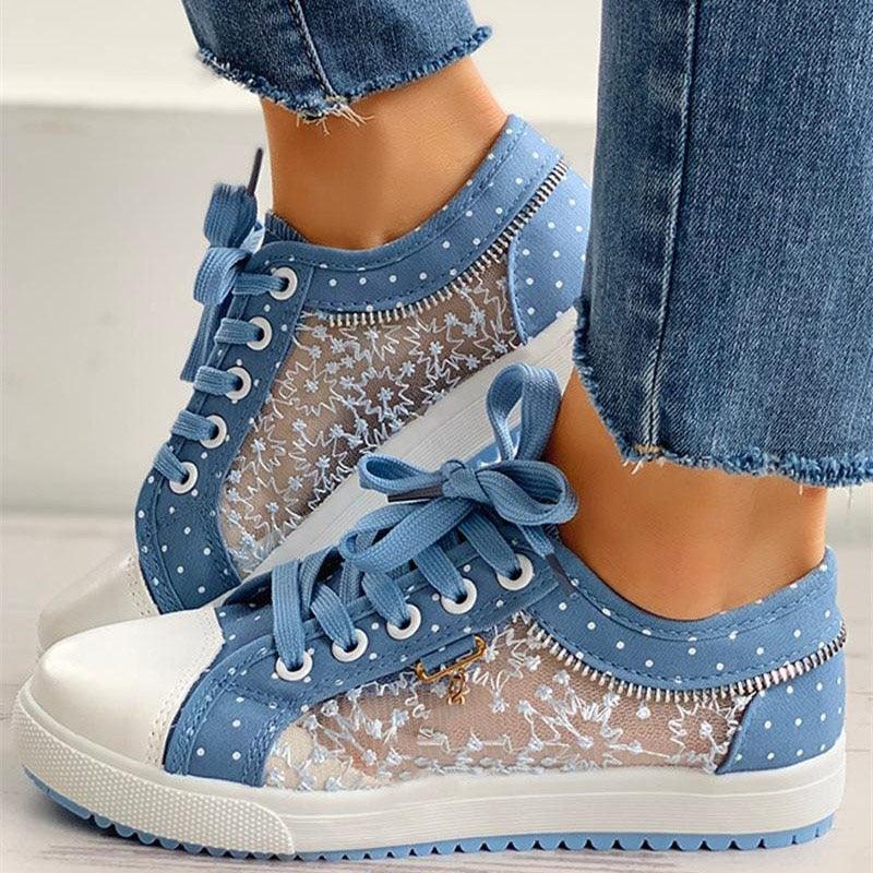 Cute Blue Women Fashion Shoes  Summer Casual Design Lace Breathable Platform Flat Woman Sneakers Walking Lace-up Comfortable Walking Footwear Fashion Sneakers 2