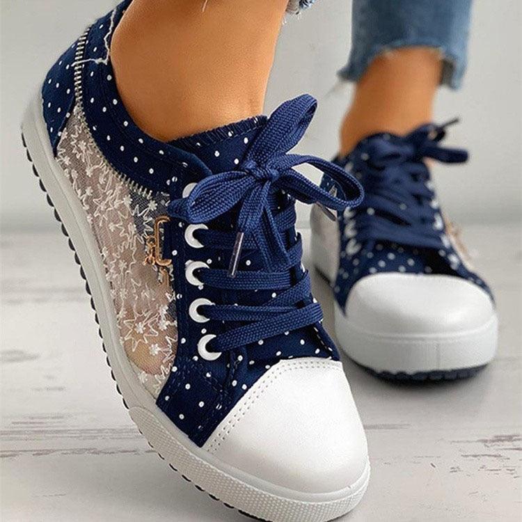 Cute Blue Women Fashion Shoes  Summer Casual Design Lace Breathable Platform Flat Woman Sneakers Walking Lace-up Comfortable Walking Footwear Fashion Sneakers 8
