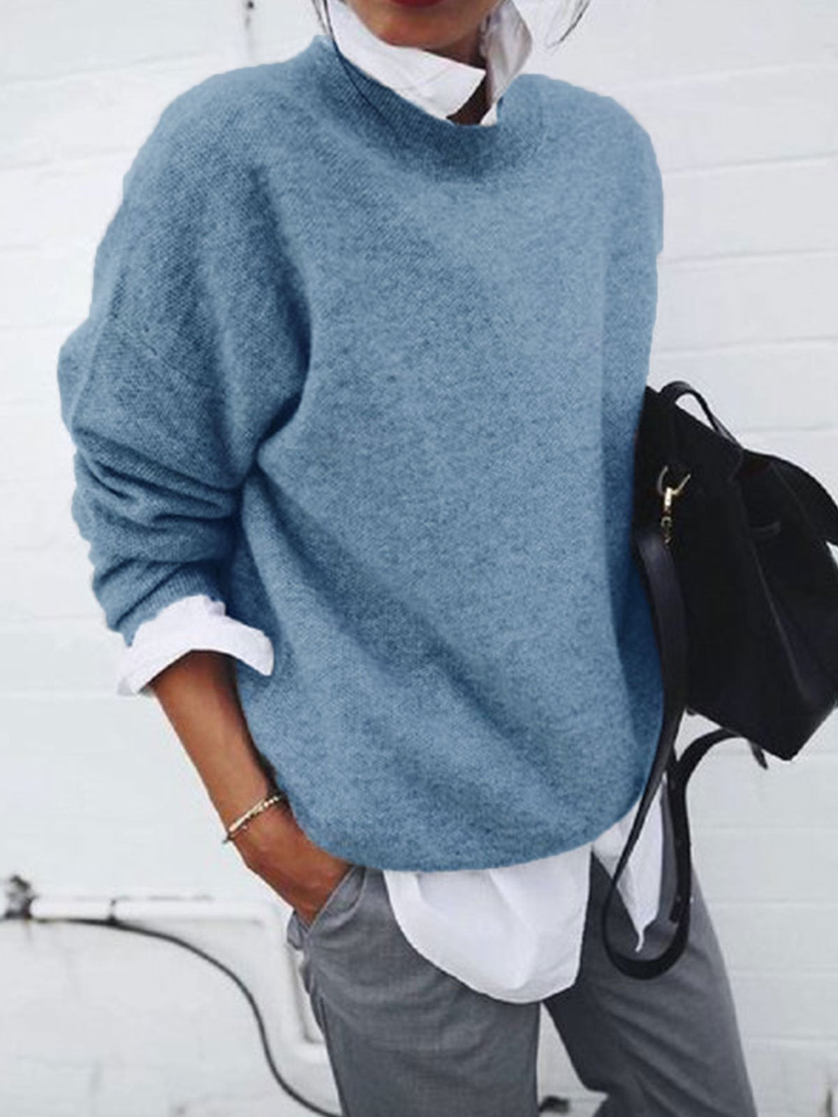 Fashion Long Sleeve Pullover Sweater Fall And Winter Fashion Solid Color Knitted Tops For Women Clothing 5