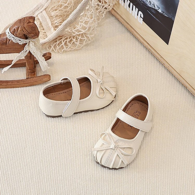 Xiaoxiangfeng Pleated Little Leather Shoes, Girls' Bow Princess Shoes, Shallow Single Shoes 3