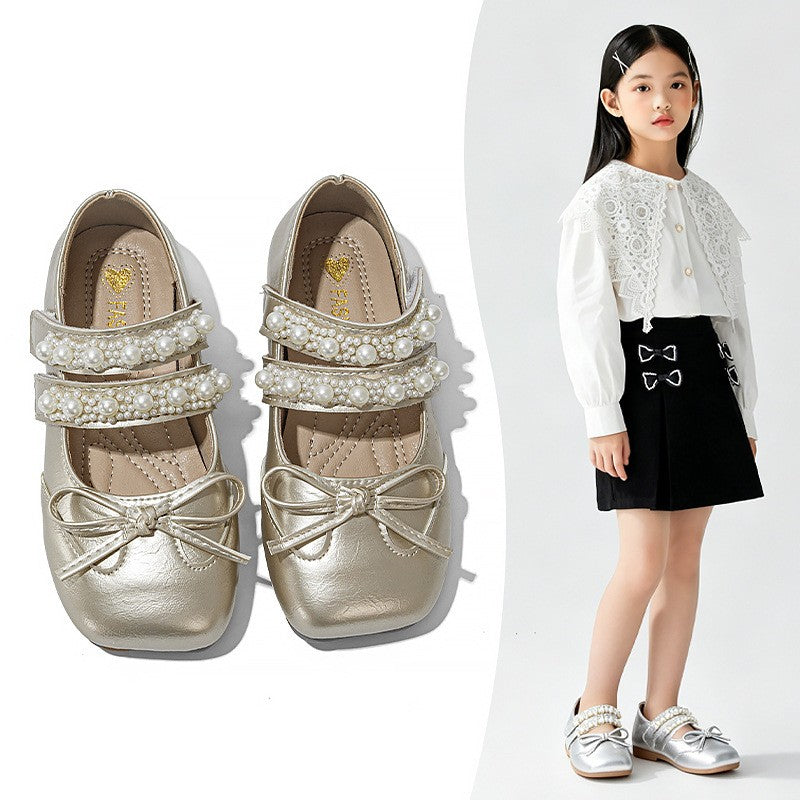 2026 Spring Summer New Girls Leather Shoes, Bow Decor Kids Princess Shoes, Breathable Soft Sole Performance Flats For Baby Girls 1