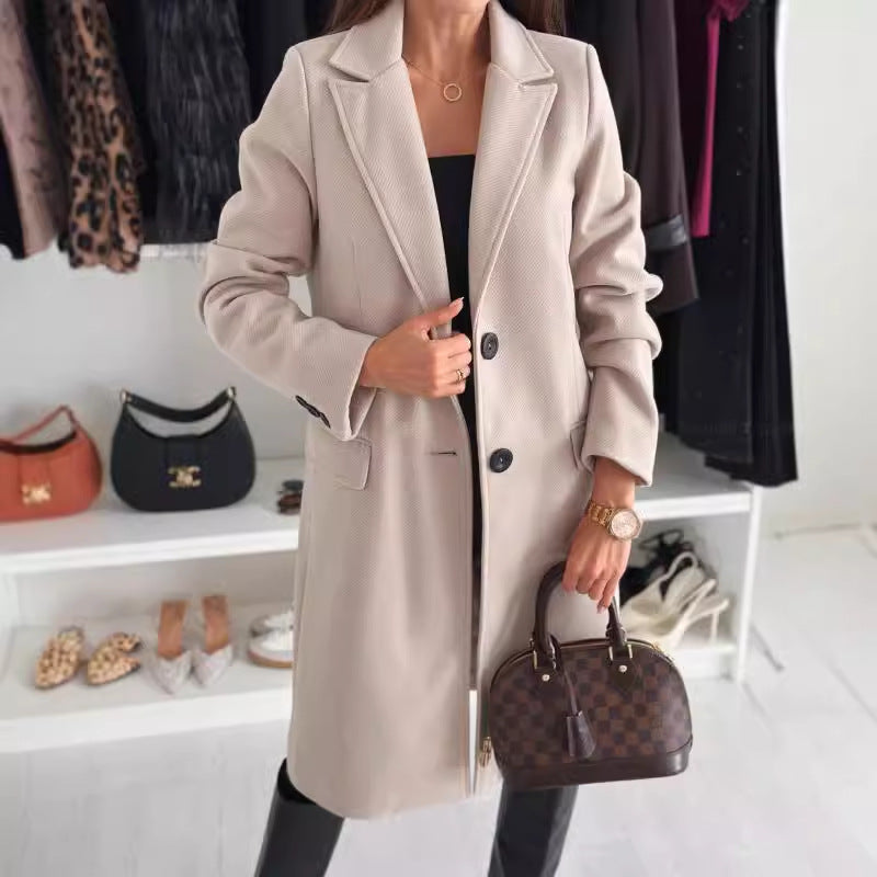 Lapel Single-breasted Wool Coat Winter Long Sleeve Solid Color Long Jacket Women Clothing 2