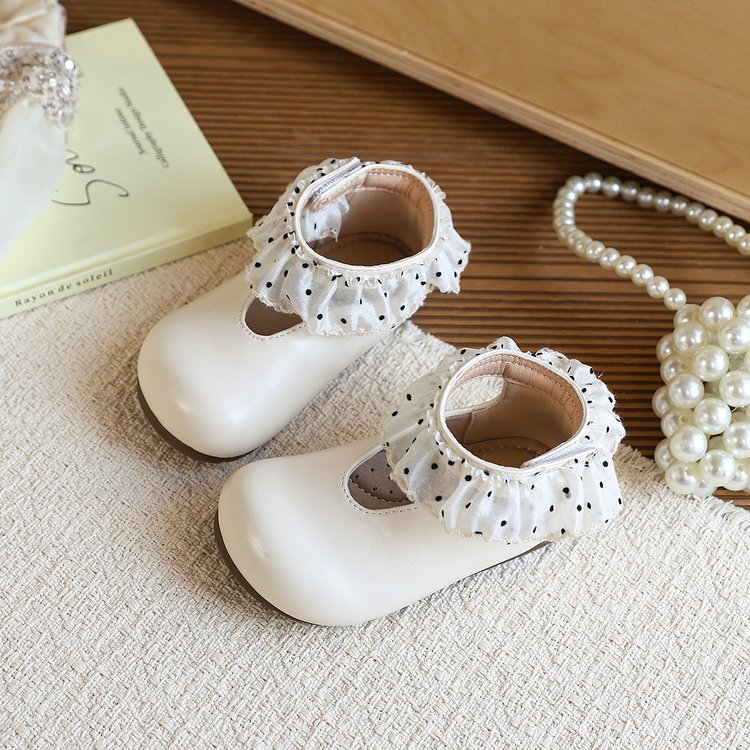 French Retro Little Leather Shoes, Girls' Lace Edged Princess Shoes, Soft Soled Single Shoes 6