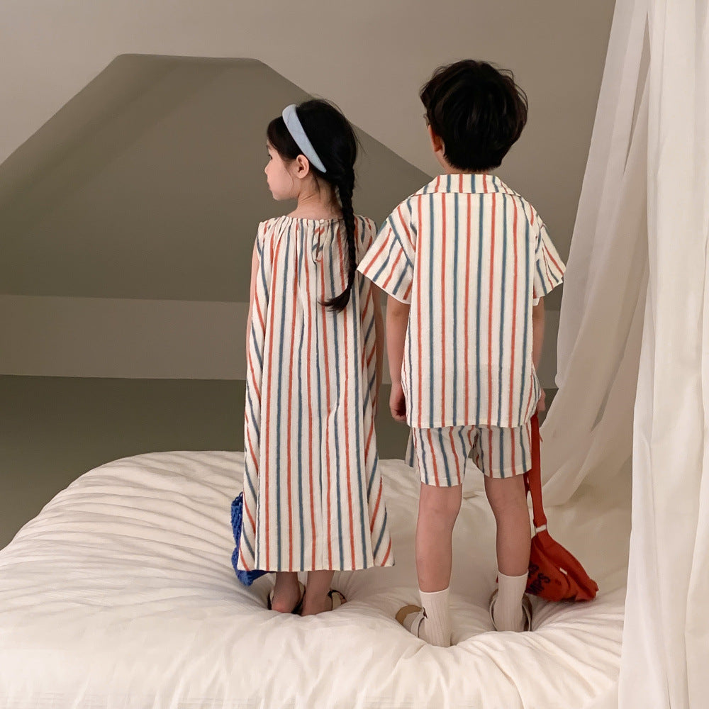 Striped Vest Dress And Short-sleeve Shorts Set 3