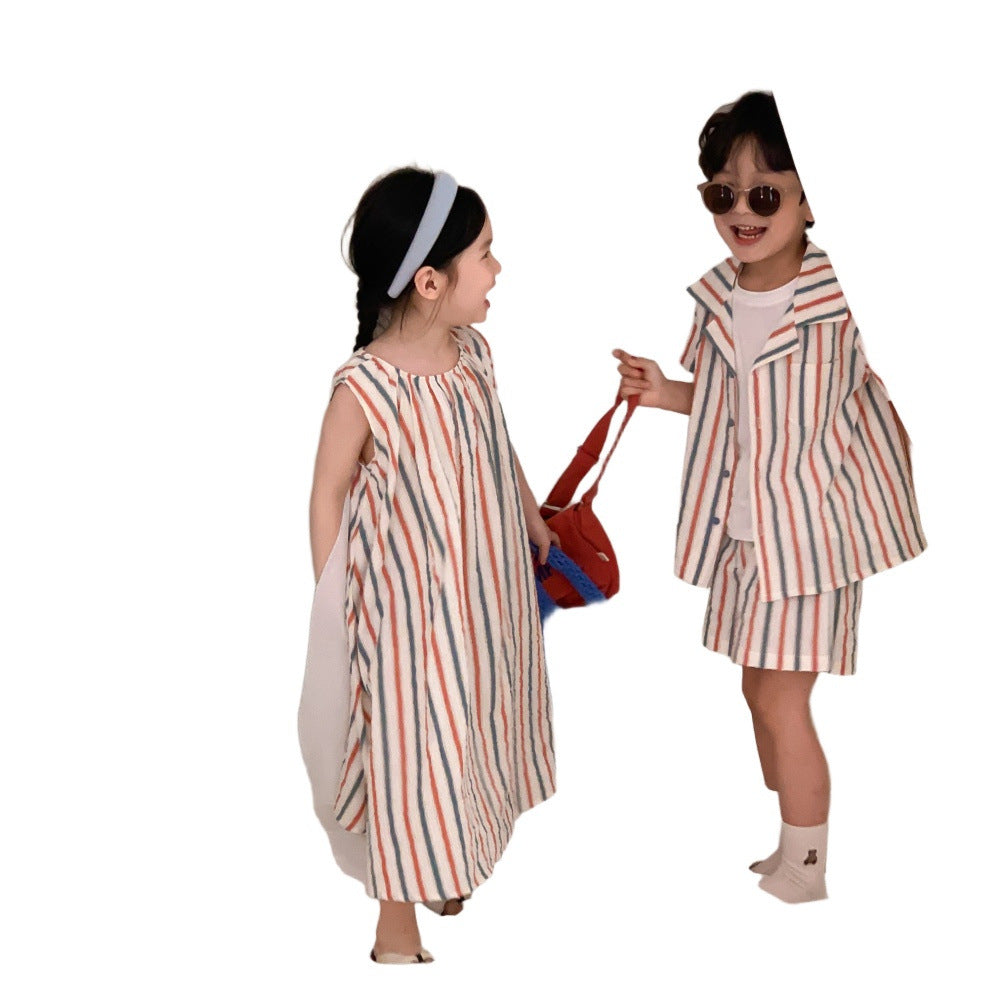 Striped Vest Dress And Short-sleeve Shorts Set 5