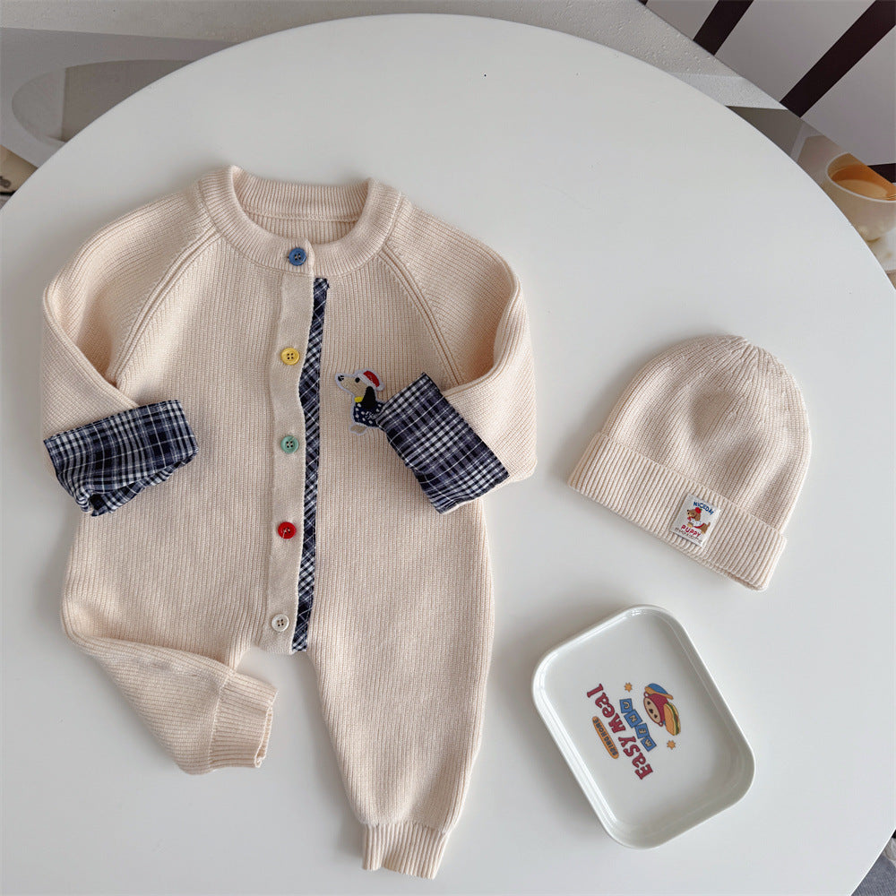 Trendy Knitted Wool Romper Two-piece Set Dachshund-themed Onesie 3