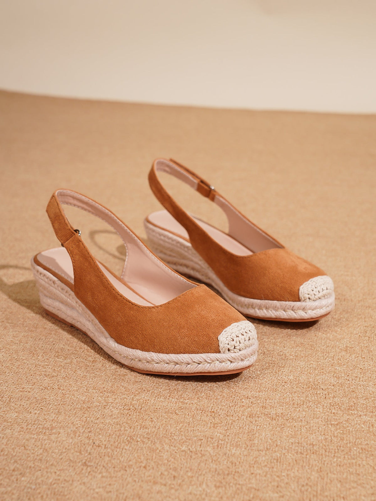 Retro Closed-toe Slingback Wedge Womens Shoes Straw-woven 10