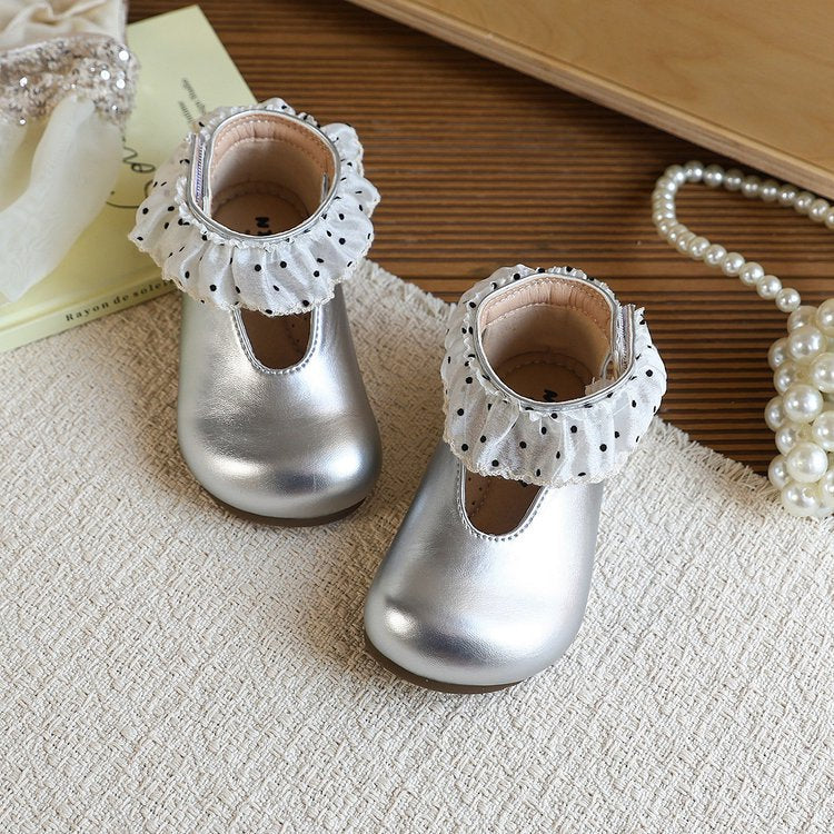 French Retro Little Leather Shoes, Girls' Lace Edged Princess Shoes, Soft Soled Single Shoes 3