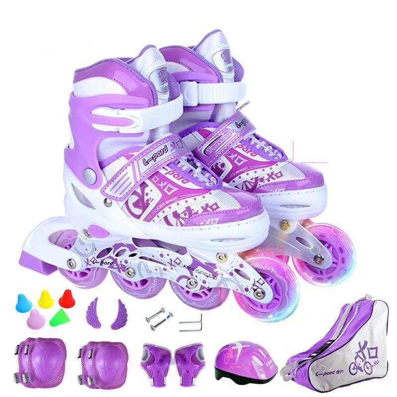 Skate Children Full Set Beginner Adjustable Skate Shoes Boys Roller Skates Women 3
