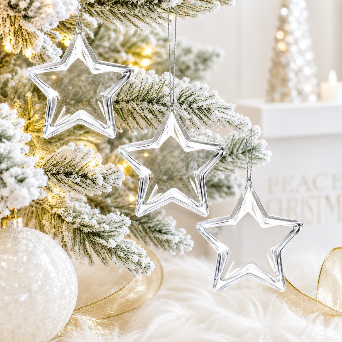 Set of 3 Openable Fillable Clear Plastic Star Christmas Ornaments DIY Craft 3.5 Inches 2