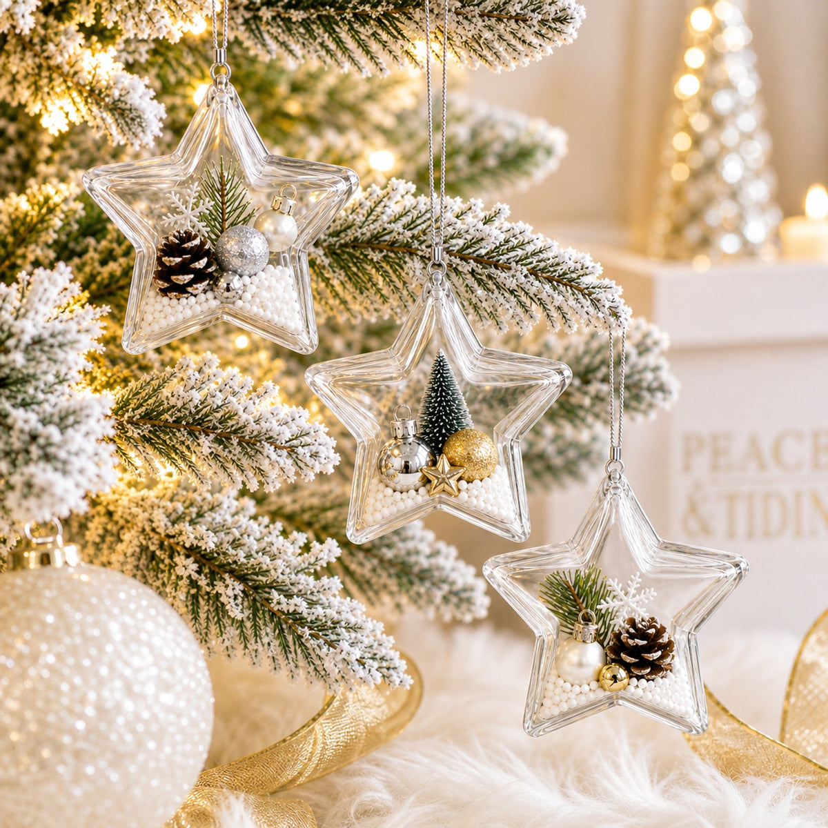 Set of 3 Openable Fillable Clear Plastic Star Christmas Ornaments DIY Craft 3.5 Inches 3