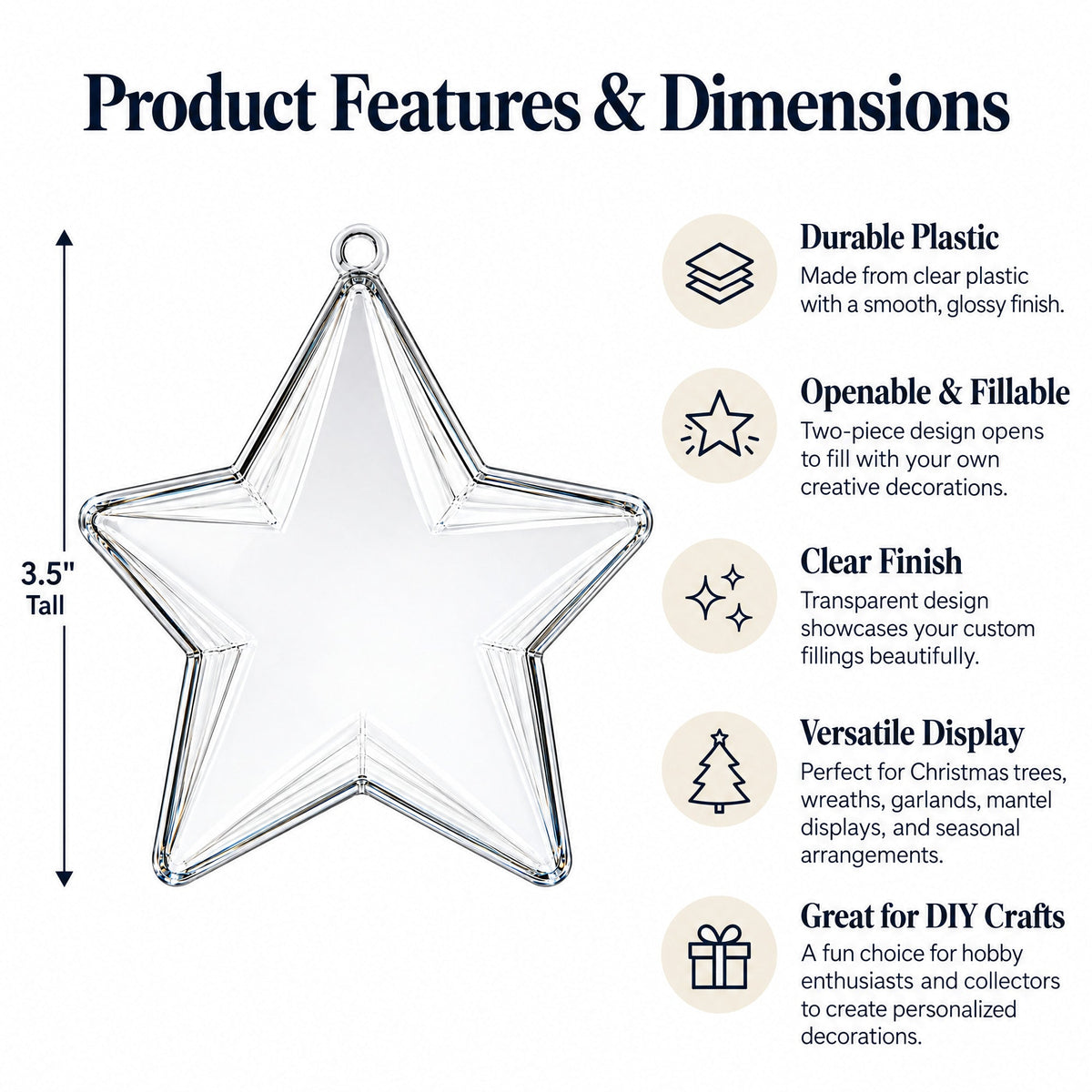 Set of 3 Openable Fillable Clear Plastic Star Christmas Ornaments DIY Craft 3.5 Inches 6