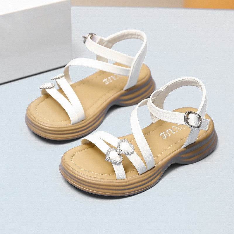2026 Summer New Trendy Kids Sandals, Girls Soft Sole Fashion Princess Shoes, Silver Roman Sandals Children Beach Shoes 3