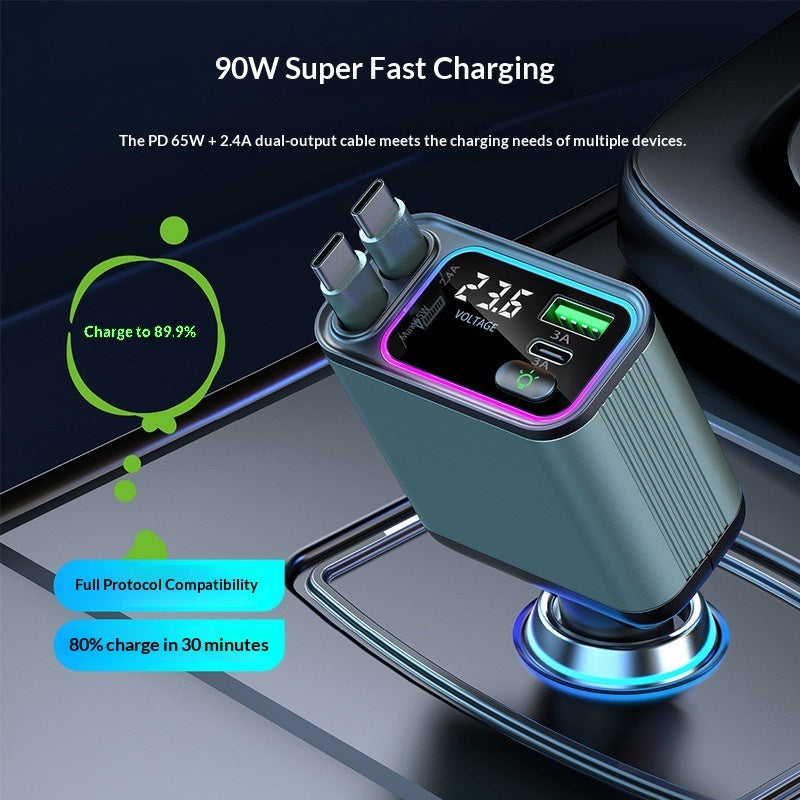 Retractable Cord Automatic Retraction Car In-car Charger Super-fast Charging 1