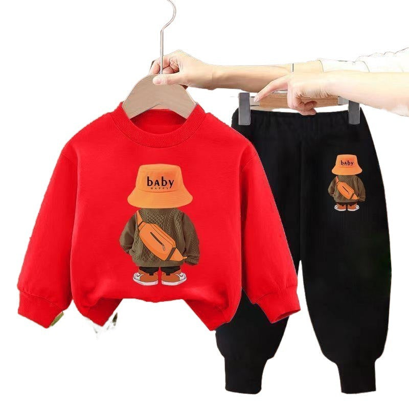 Boys Spring New Children's Autumn Leisure Sports Sweater Medium And Small Two-piece Suit Fashion 5
