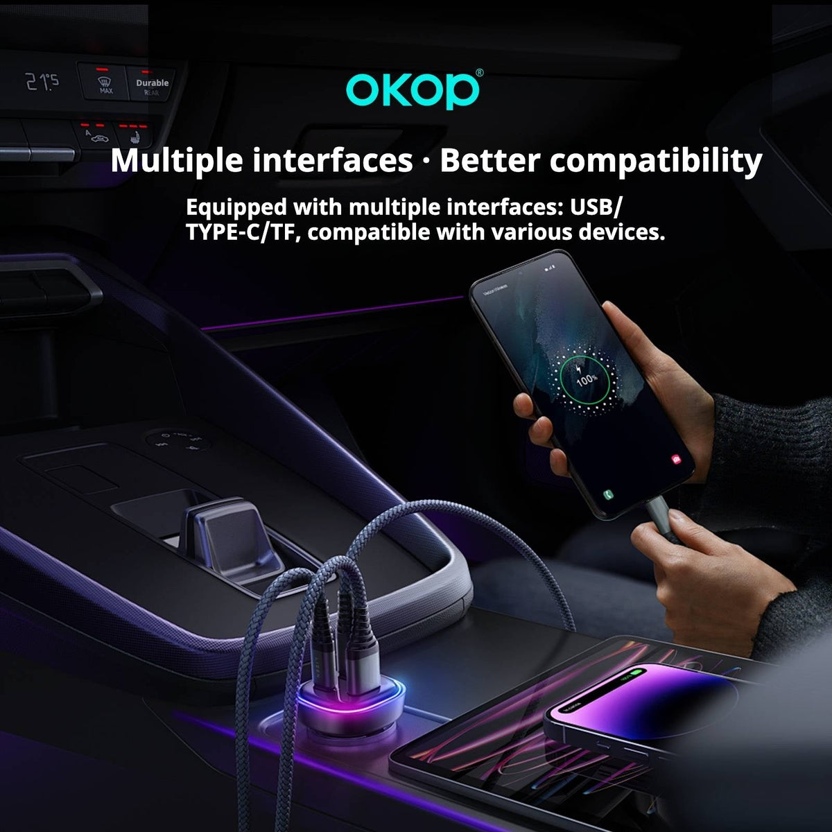 KP-C100 Wholesale Super-Fast Car Chargers MP3 Players Multi-Port USB Type-C In Stock 6