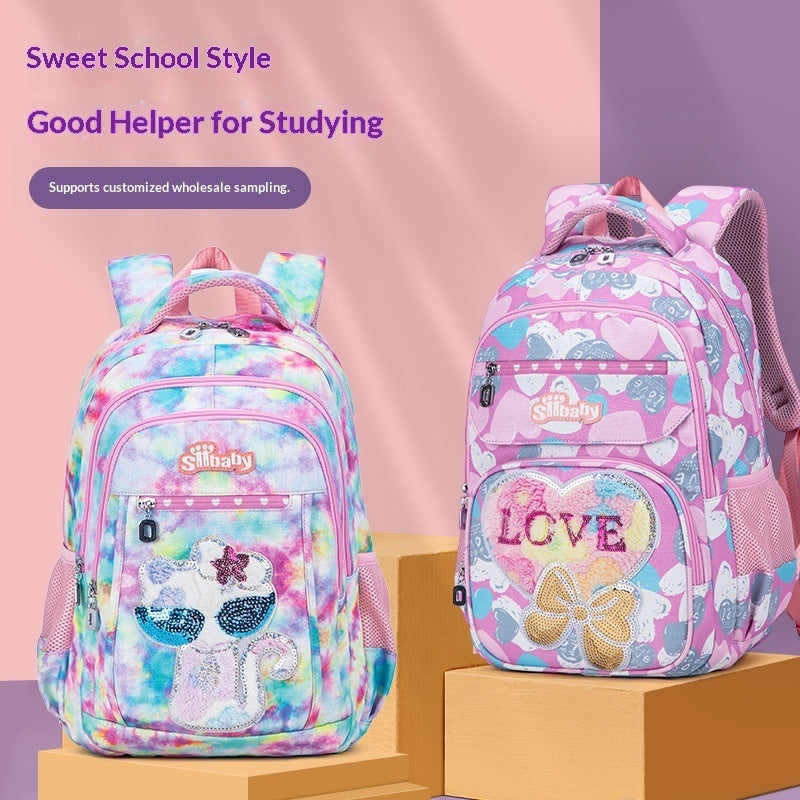 Spine-Protecting Load-Reducing Cartoon Cat Childrens School Bag 1