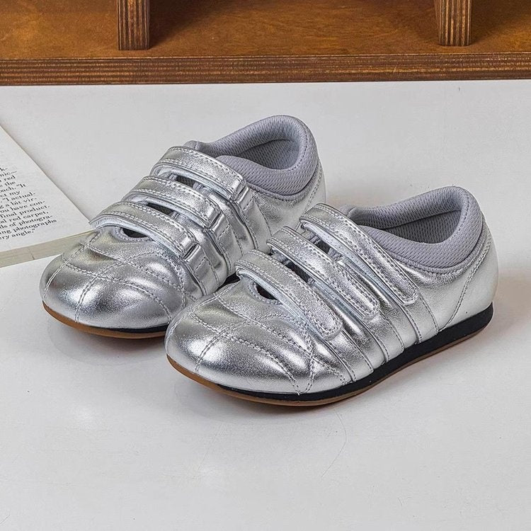 2026 New Spring Korean Style Kids Leather Shoes, Fashion Versatile Hook & Loop Soft Sole Casual Flats For Girls 1