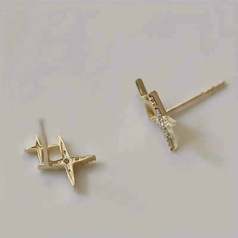Double Star Design Stud Earrings Inlaid Zirconia 3