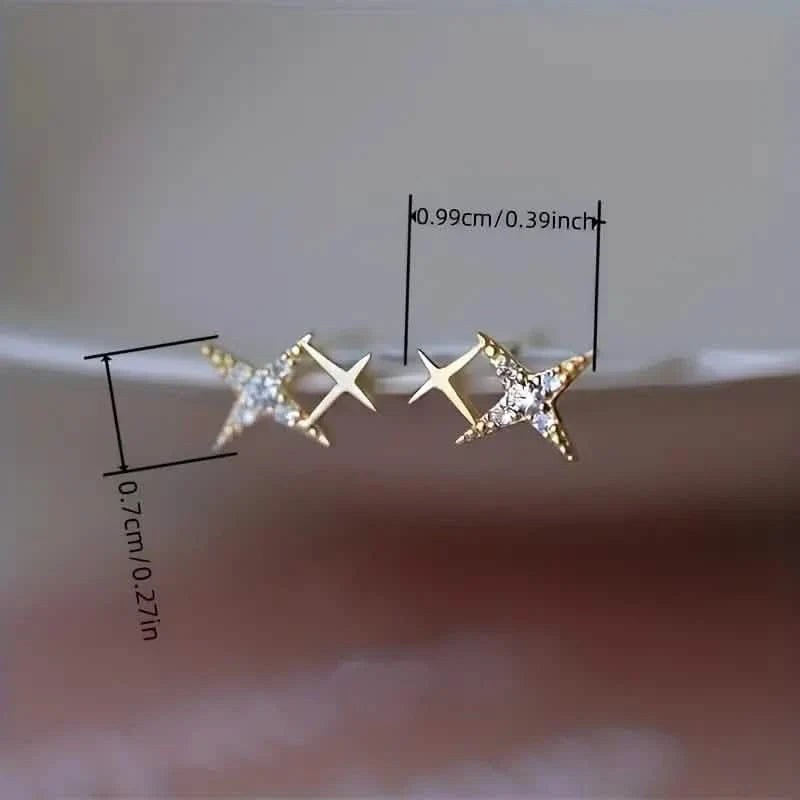 Double Star Design Stud Earrings Inlaid Zirconia 5