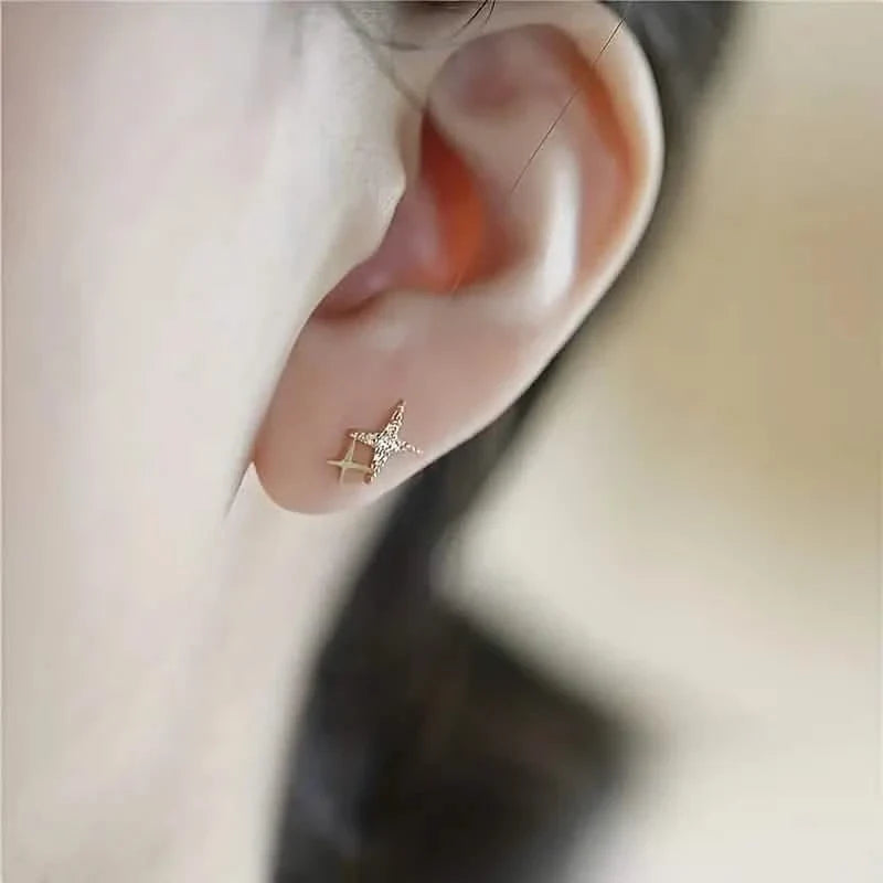 Double Star Design Stud Earrings Inlaid Zirconia 6