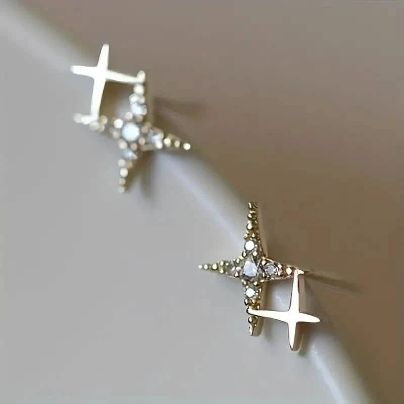 Double Star Design Stud Earrings Inlaid Zirconia 4