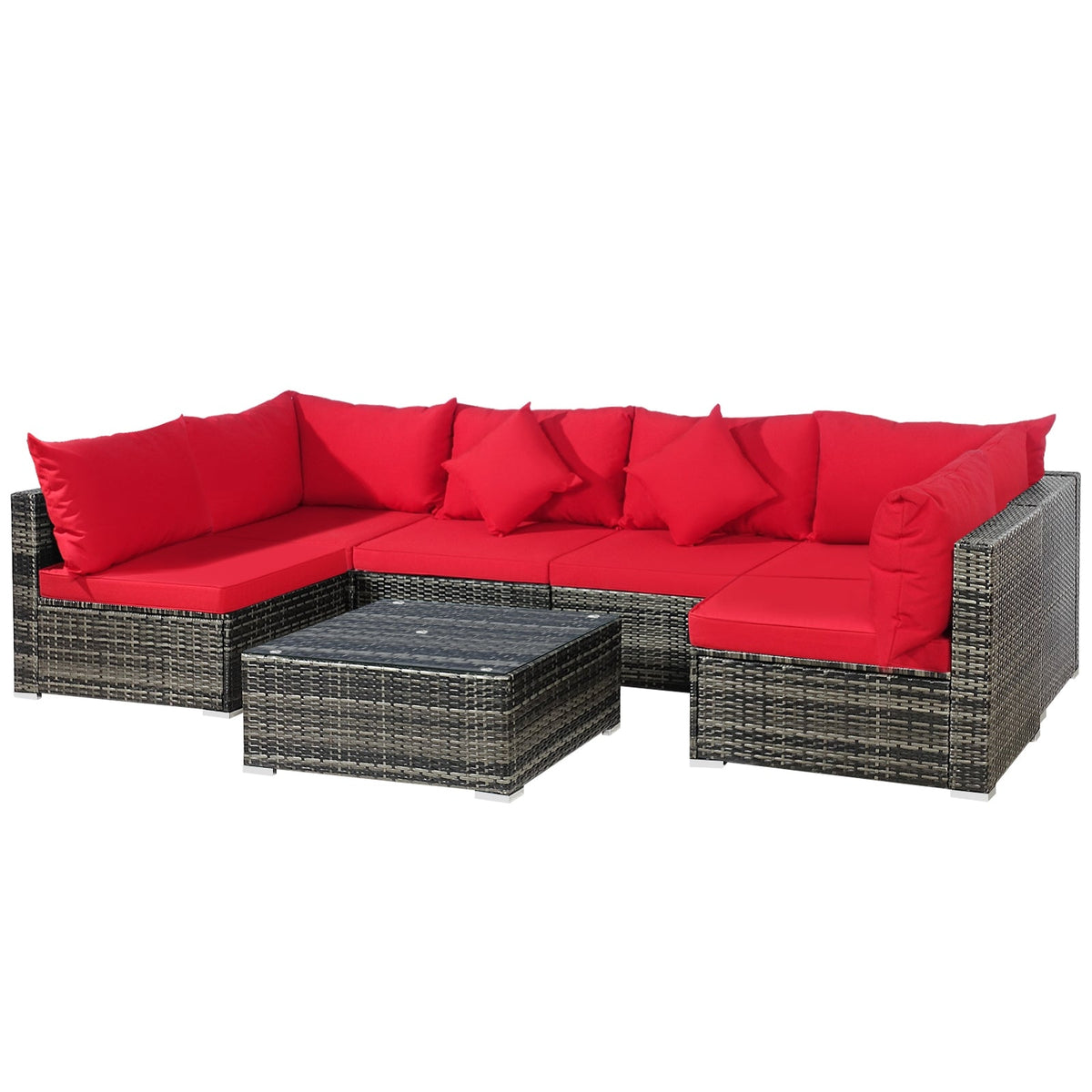7 Pieces Patio Rattan Furniture Set Sectional Sofa Garden Cushion 19