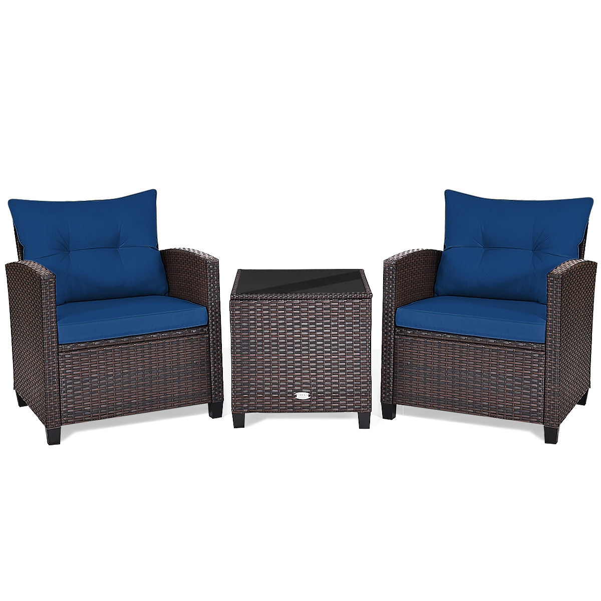 3 Pcs Patio Rattan Furniture Set Cushioned Conversation Set Coffee Table-Beige 13