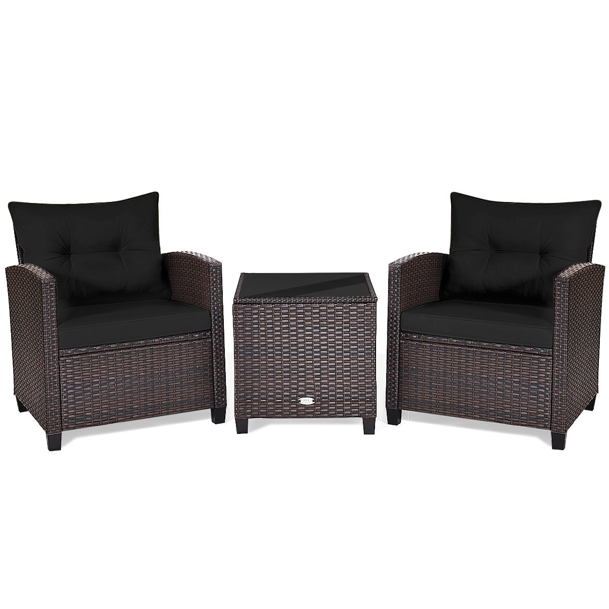 3 Pcs Patio Rattan Furniture Set Cushioned Conversation Set Coffee Table-Beige 3