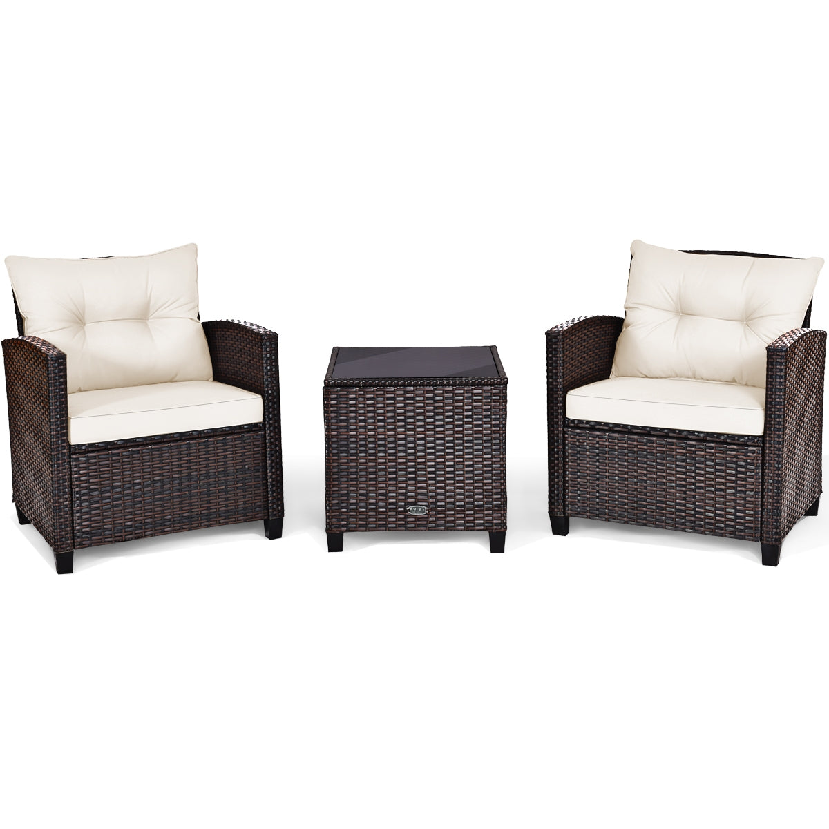 3 Pcs Patio Rattan Furniture Set Cushioned Conversation Set Coffee Table-Beige 18