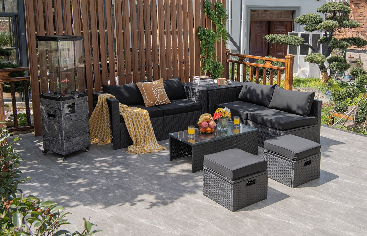 8 Pieces Patio Rattan Storage Table Furniture Set 8