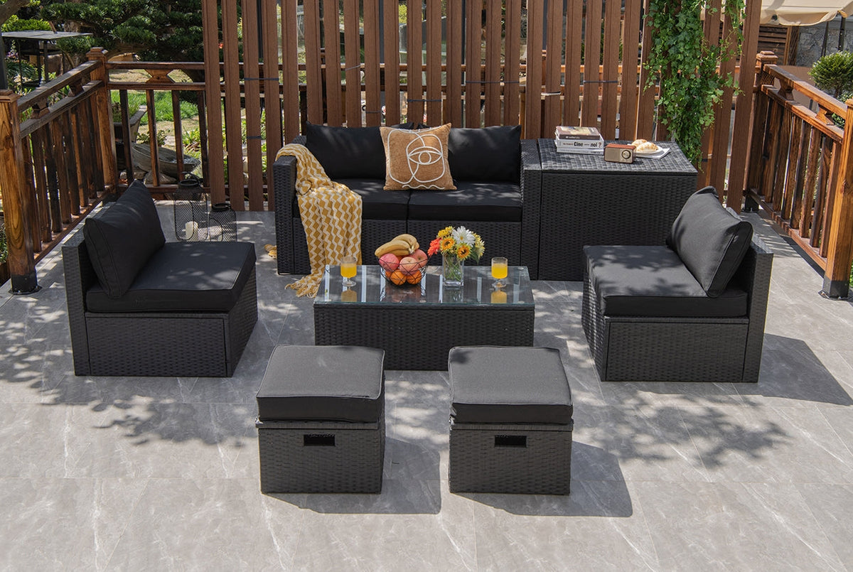 8 Pieces Patio Rattan Storage Table Furniture Set 7