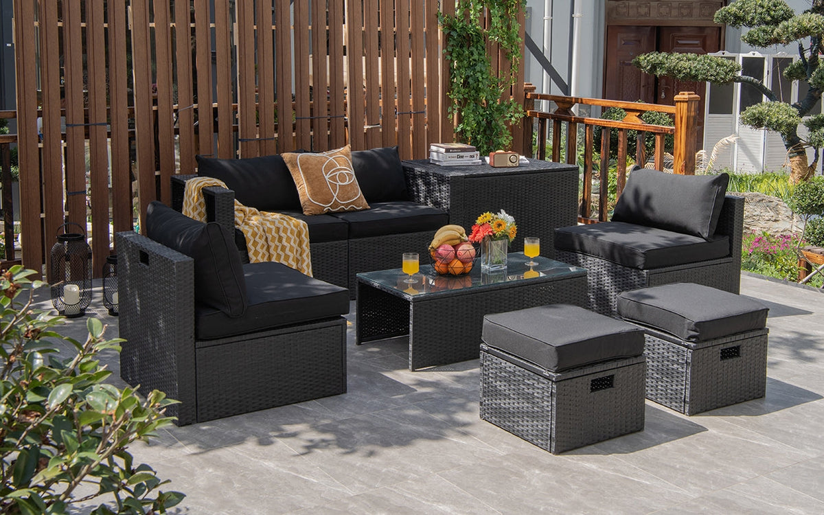 8 Pieces Patio Rattan Storage Table Furniture Set 2