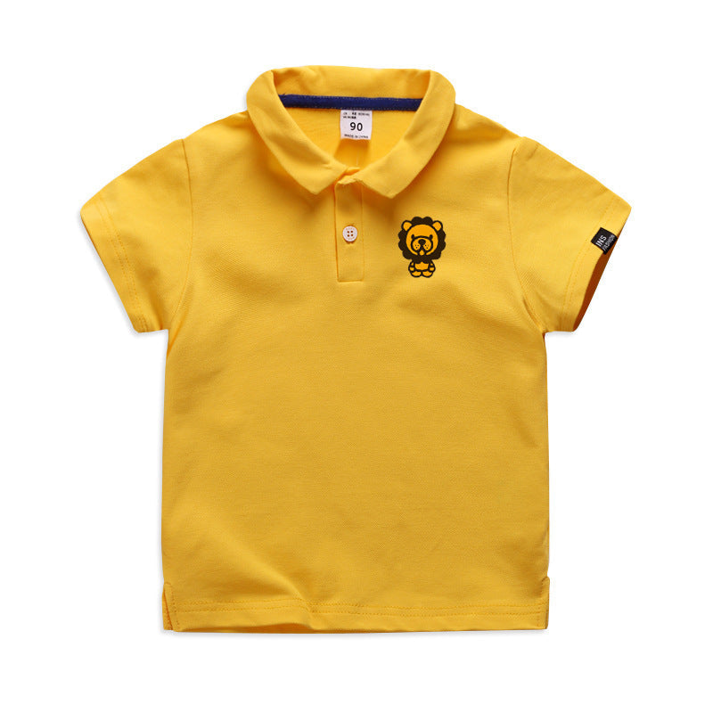 Summer Elastic Cotton Solid Color Short Sleeve  Men''s And Women''s Cartoon Polo T-shirt 3