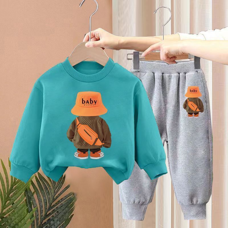 Boys Spring New Children's Autumn Leisure Sports Sweater Medium And Small Two-piece Suit Fashion 11