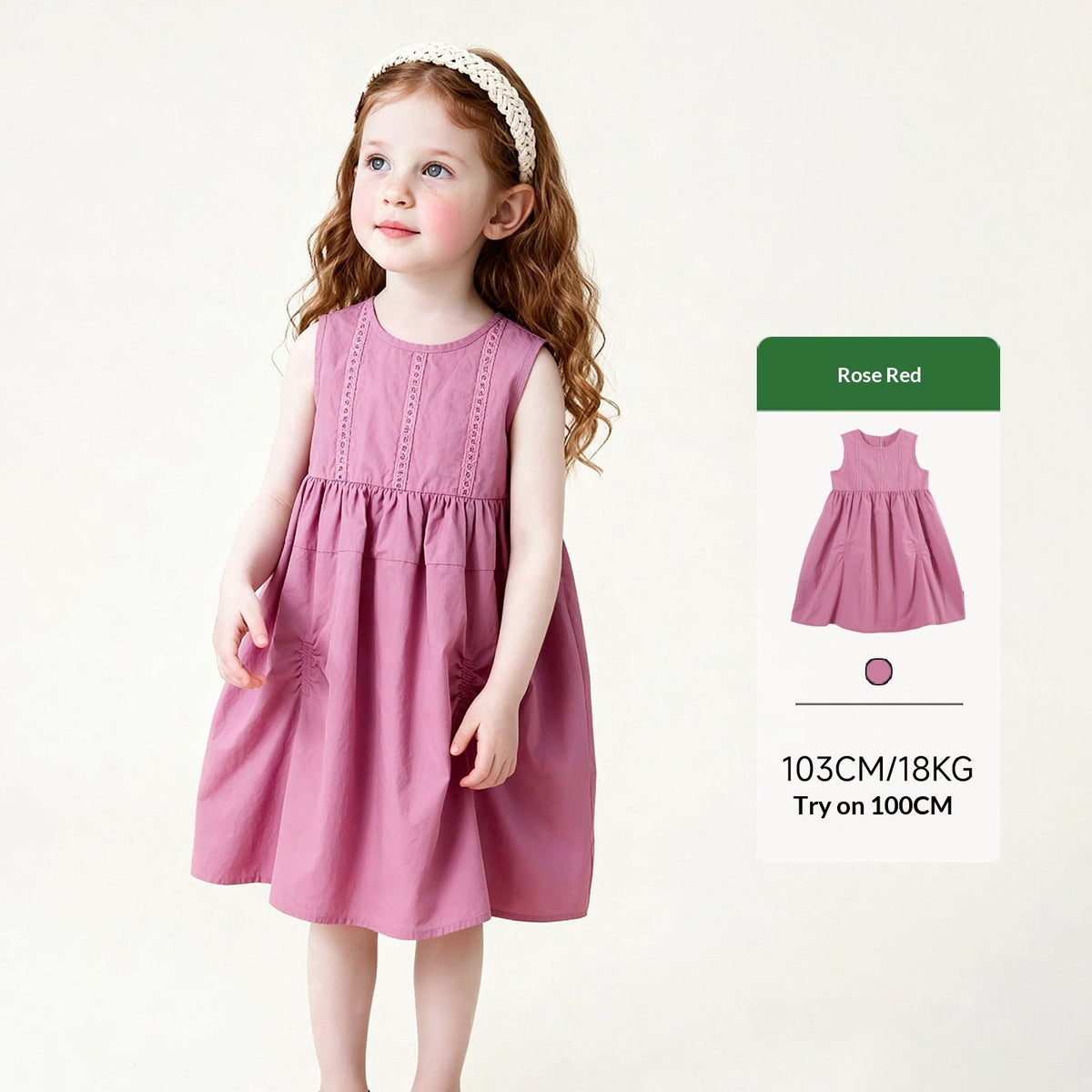 Solid-color Ruched Lace-Patchwork Vest Dress For Girls 6