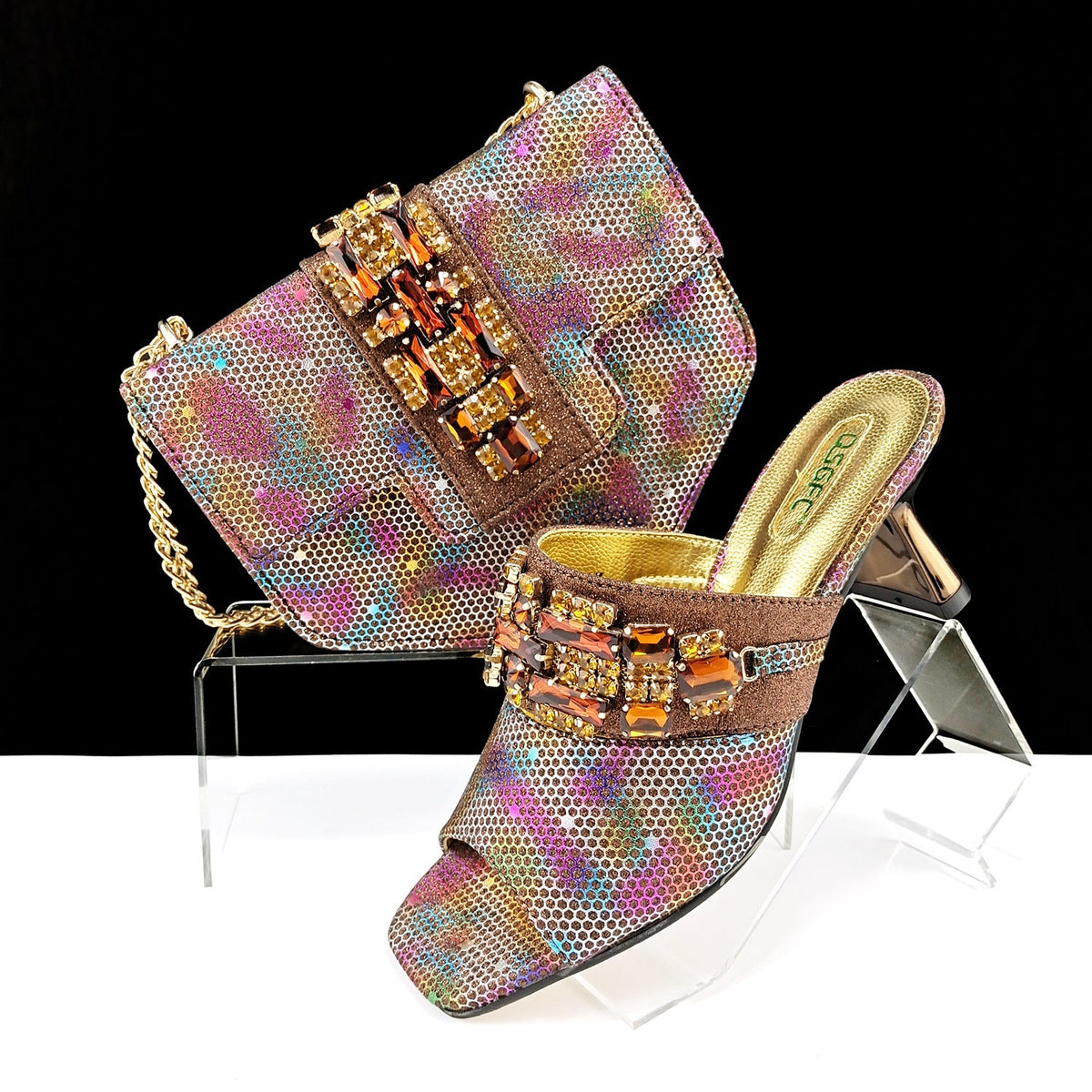 Women's Shoes And Bags Suit Camouflage Fabric Drill Buckle Decorative Casual High Heel Slippers 7