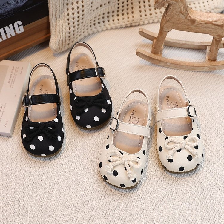 2026 Summer Fairy Style Baby Girls Closed Toe Ballet Sandals Bow Polka Dot Vintage Mary Jane Shoes Kids Casual Princess Sandals 2
