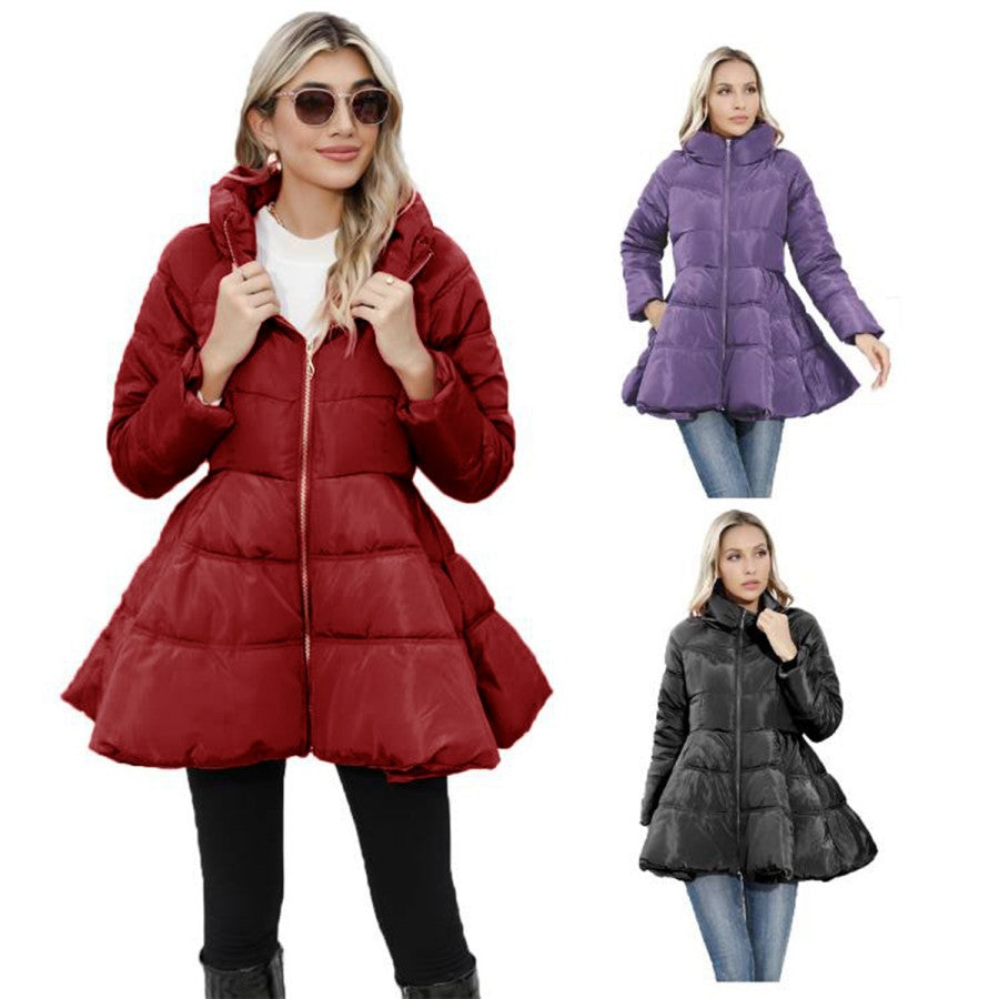 Newest Big Skirt Design Coat Winter Warm Slim-fitting Stand-collar Mid-length Thickened Waist Cotton Jacket Women Clothing 1