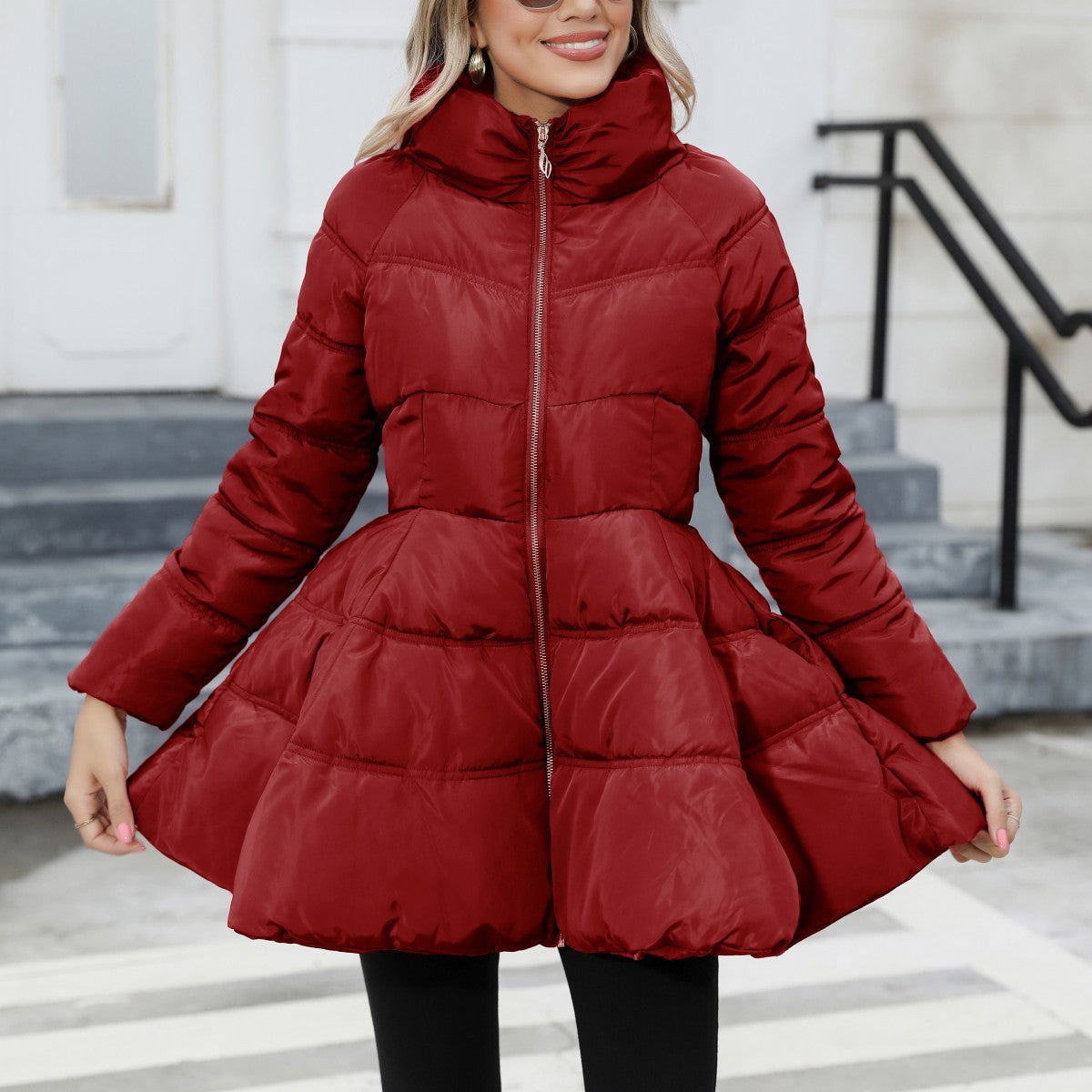 Newest Big Skirt Design Coat Winter Warm Slim-fitting Stand-collar Mid-length Thickened Waist Cotton Jacket Women Clothing 6