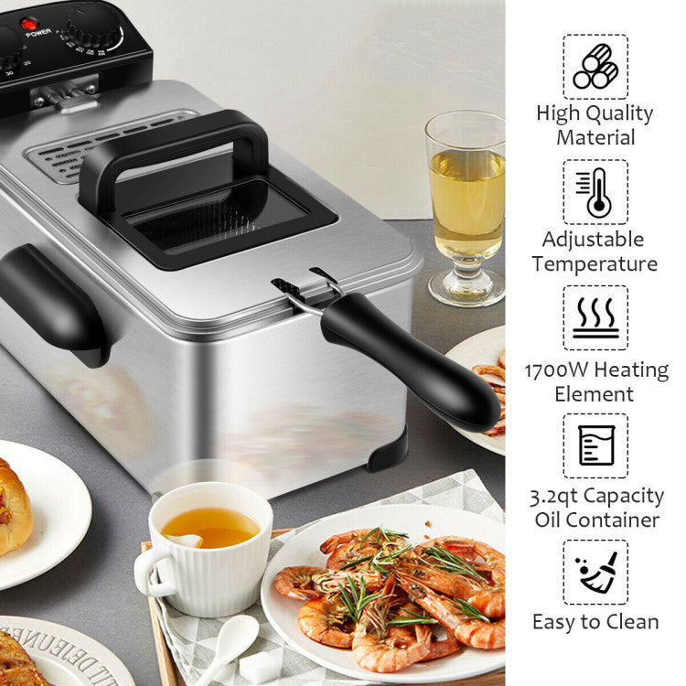 3.2 Quart Electric Stainless Steel Deep Fryer with Timer 5