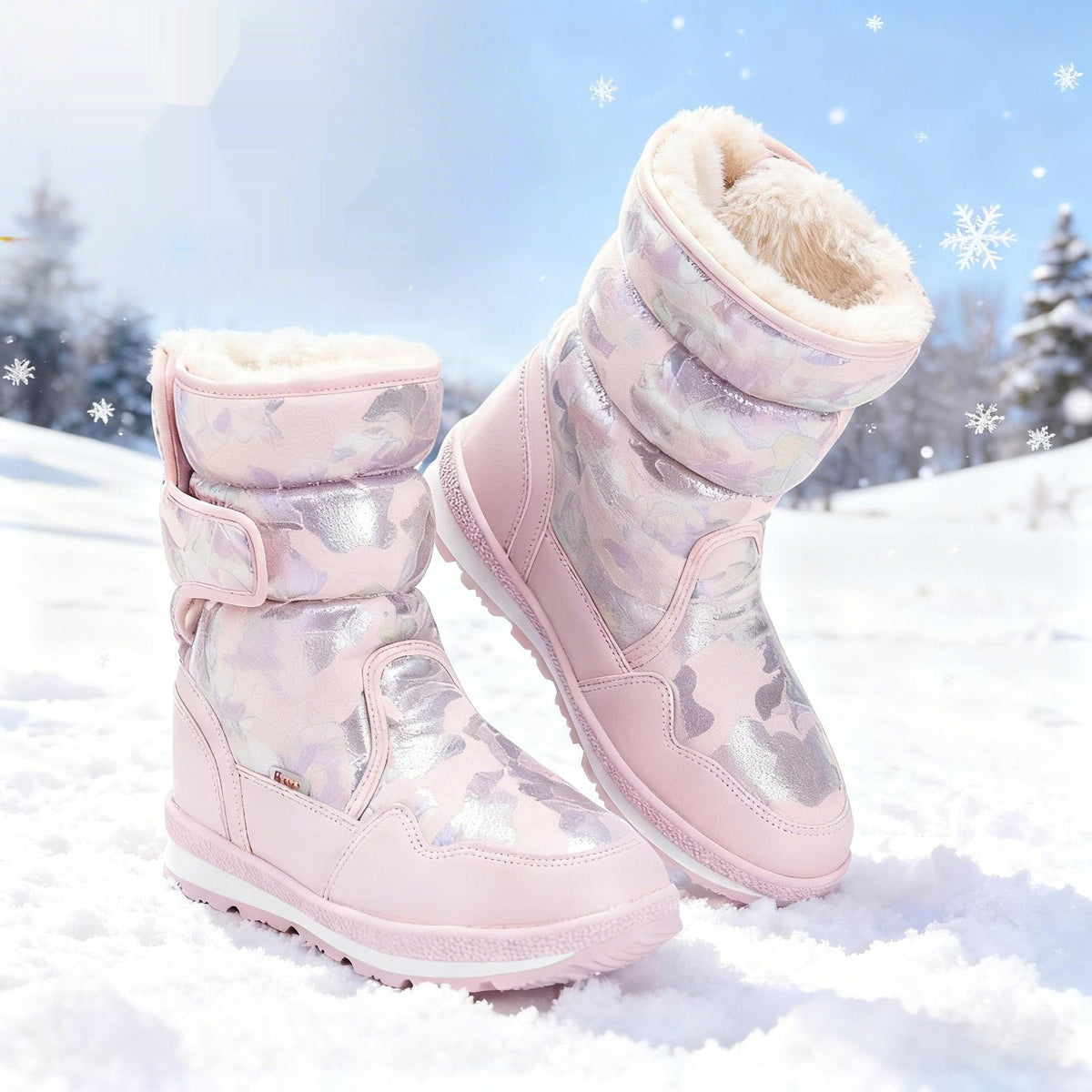 Waterproof And Slip-resistant Winter Mid-top Fleece-lined Thick Children's Winter Shoes 5