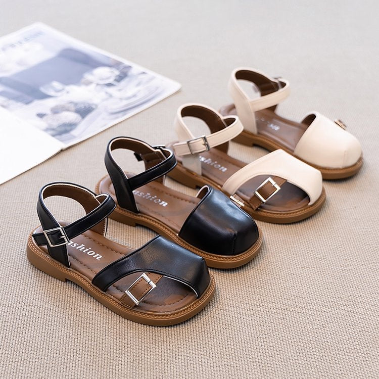2026 Summer Korean Style Half Closed Toe Girls Sandals, Forest Princess Style Casual Roman Shoes For Kids Baby Fashion Footwear 1